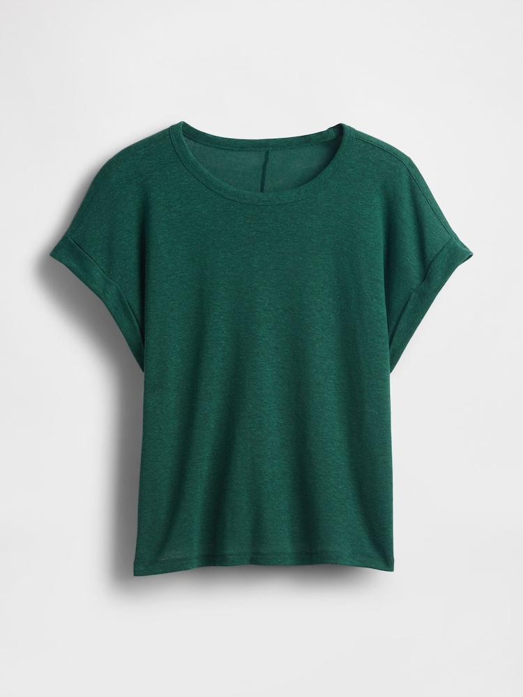 Verde oscuro - Gap Linen-Blend Roll-Cuff T-Shirt - Imagen 4 de 4