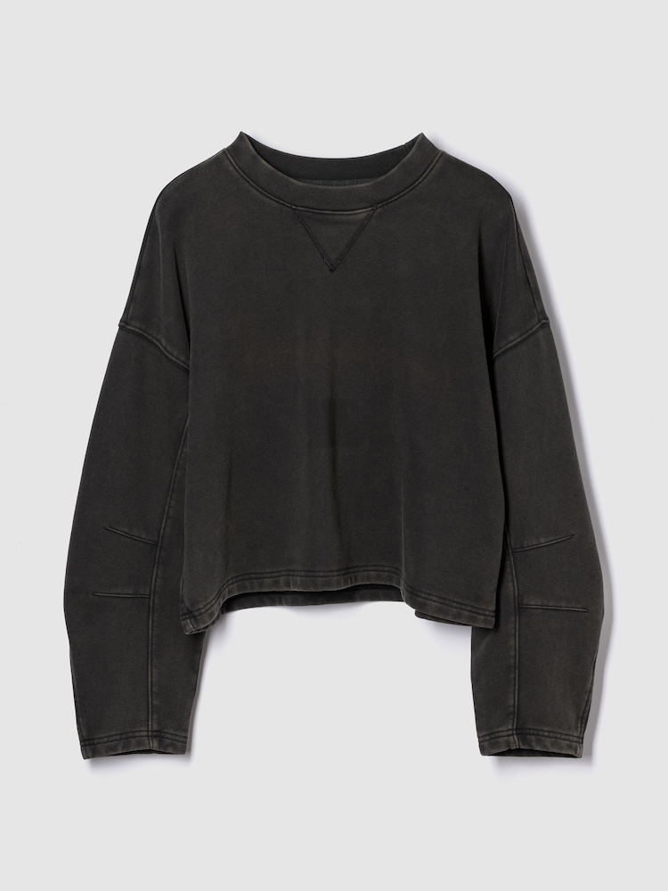 Gap Black Heavyweight French Terry Barrel-Sleeve Sweatshirt - Image 1 of 2