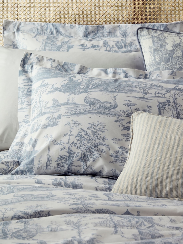 Laura Ashley Set of 2 Chambray Blue Braysmith Toile 200 Thread Pillowcases - Image 1 of 3
