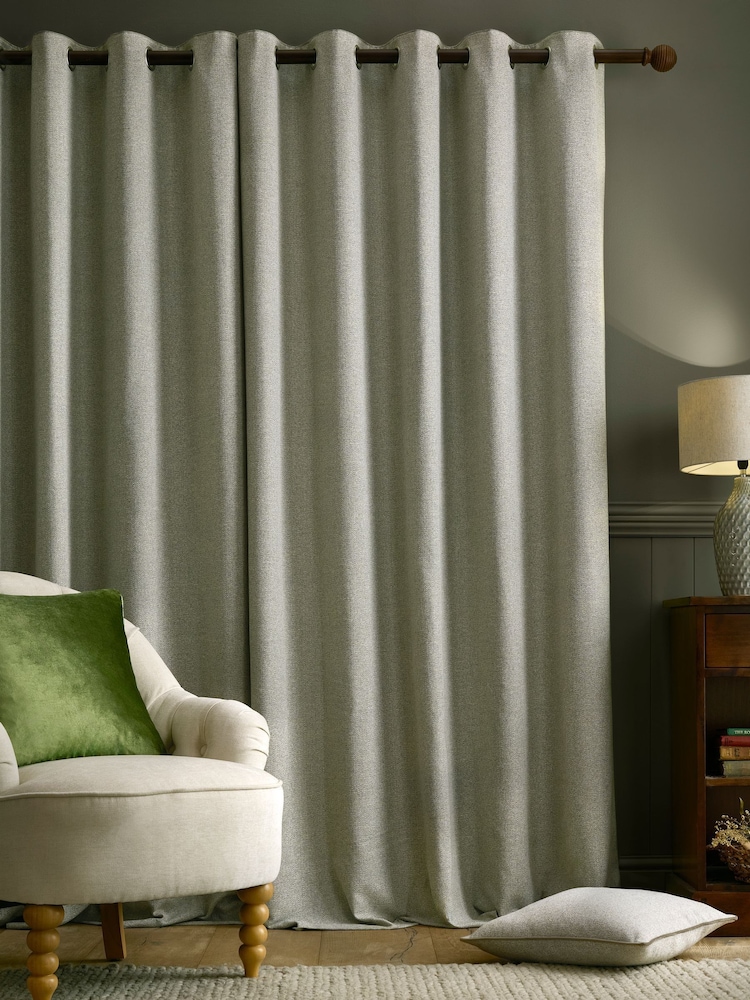 Laura Ashley Grey Sage Milbourne Herringbone Eyelet Curtains - Image 2 of 5