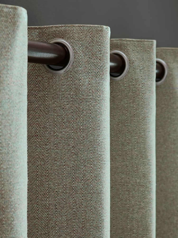 Laura Ashley Grey Sage Milbourne Herringbone Eyelet Curtains - Image 5 of 5