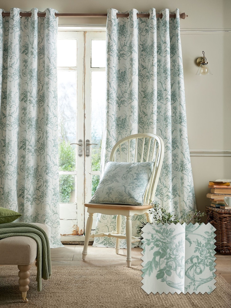 Laura Ashley Dark Sage Tuileries Blackout Eyelet Curtains - Image 1 of 4