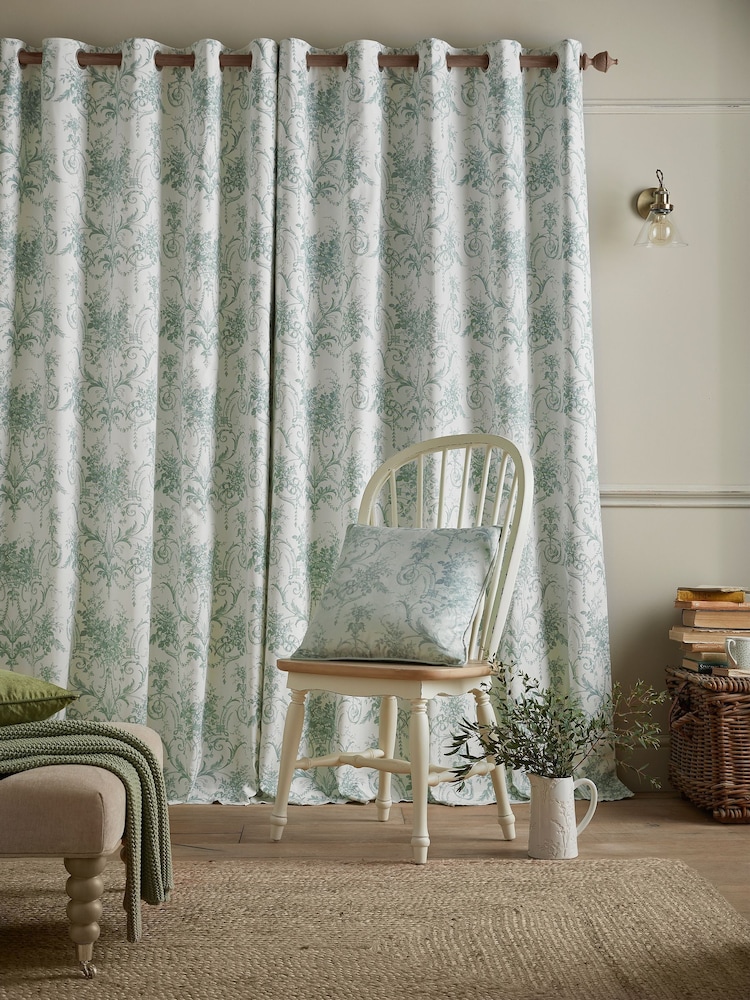 Laura Ashley Dark Sage Tuileries Blackout Eyelet Curtains - Image 2 of 4
