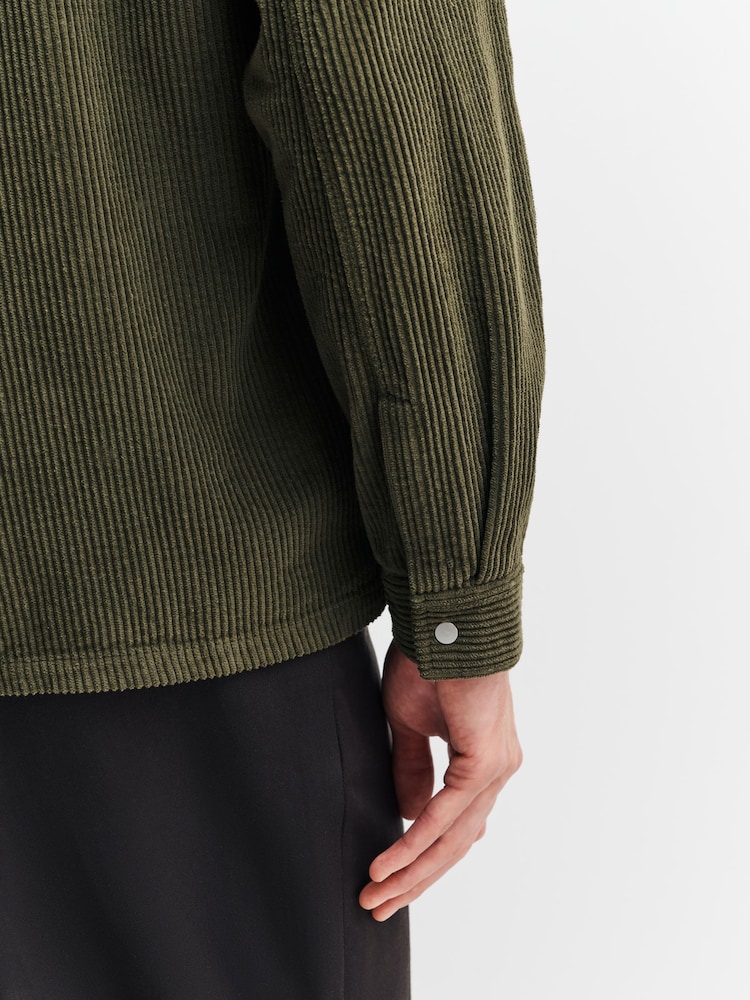 أخضر - قميص علوي من قماش كوردروي مضلع سميك مع رقع من Folk - صورة 6 من 6