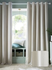 Laura Ashley Natural Cornish Chenille Stripe Eyelet Curtains - Image 1 of 3