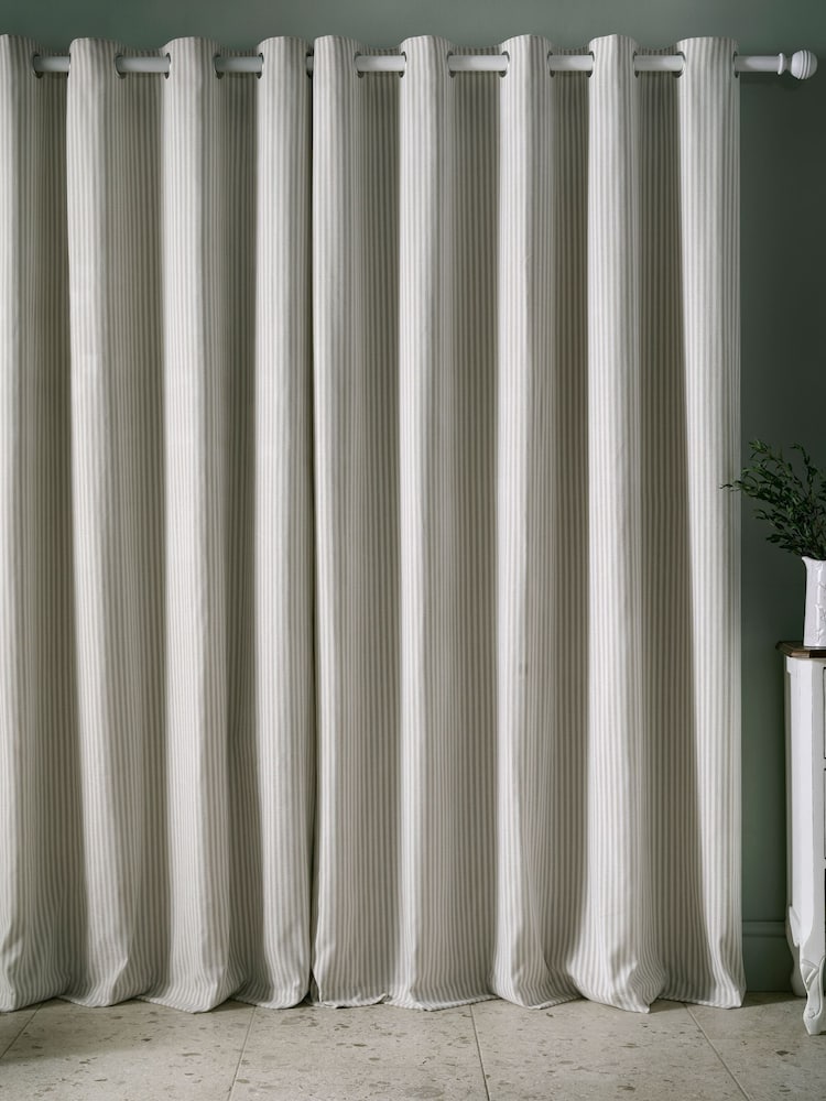 Laura Ashley Natural Cornish Chenille Stripe Eyelet Curtains - Image 2 of 3