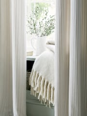 Laura Ashley Natural Cornish Chenille Stripe Eyelet Curtains - Image 3 of 3