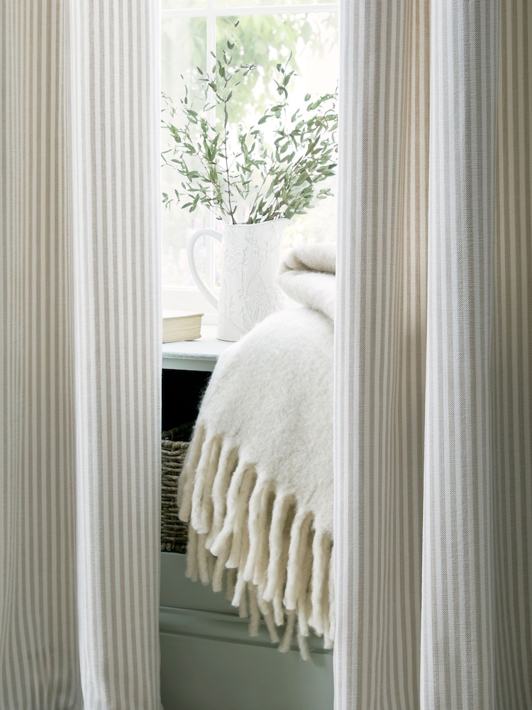 Laura Ashley Natural Cornish Chenille Stripe Eyelet Curtains - Image 3 of 3