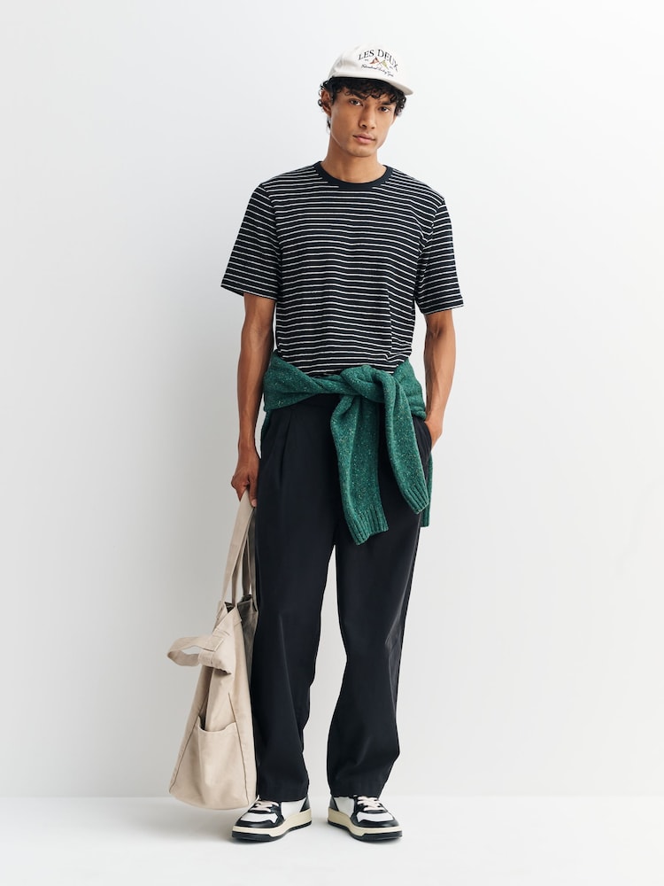 Folk Black Short Sleeve Textured Stripe T-Shirt - Image 2 of 5 Folk Black Short Sleeve Textured Stripe T-Shirt - Image 2 of 5