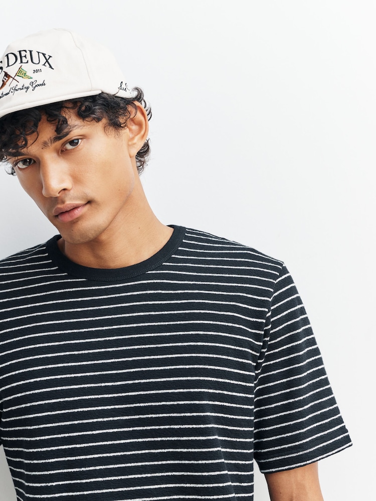 Folk Black Short Sleeve Textured Stripe T-Shirt - Image 5 of 5 Folk Black Short Sleeve Textured Stripe T-Shirt - Image 5 of 5