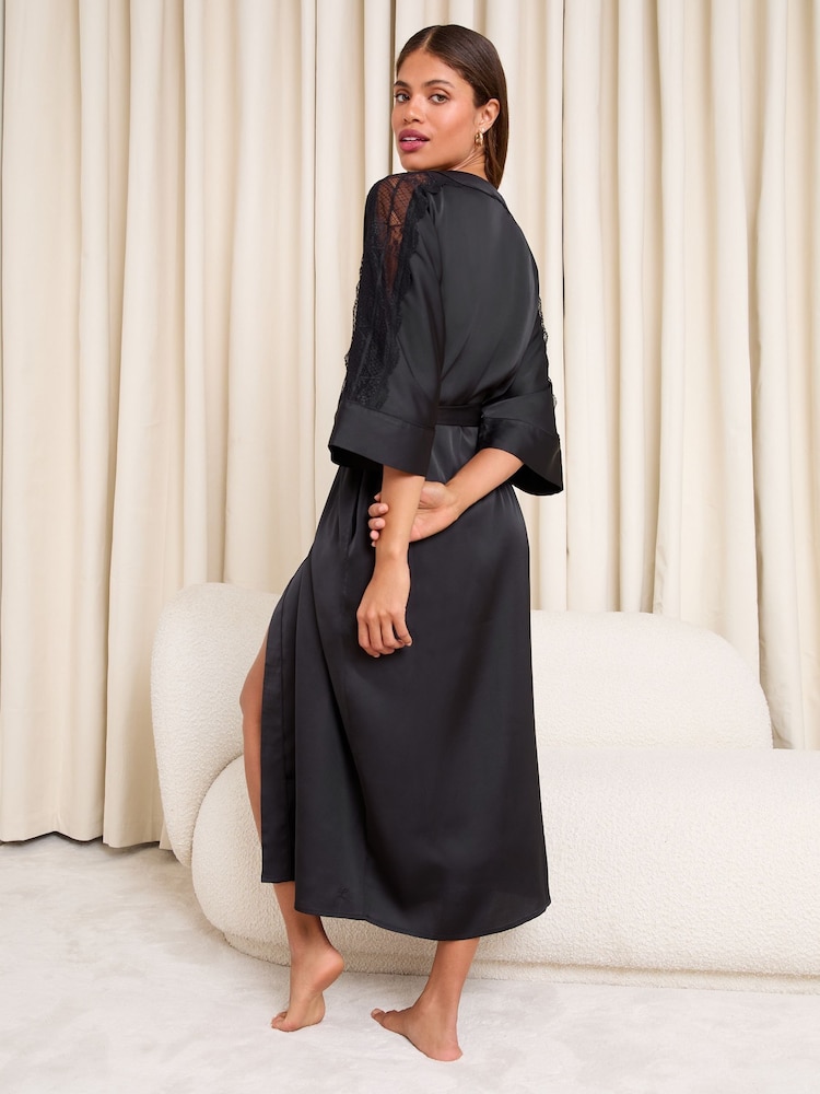 Preto - Lipsy Satin Robe longo com aplicação de renda - Imagem 4 de 4