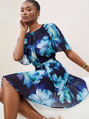 Azul marino - Vestido recto plisado con estampado floral de Lipsy - Imagen 2 de 4