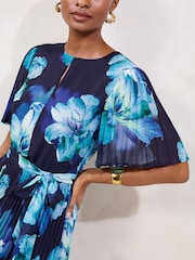 Azul marino - Vestido recto plisado con estampado floral de Lipsy - Imagen 3 de 4