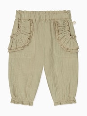 MORI Sage Green 100% Cotton Muslin Frilled Trousers - Image 1 of 2