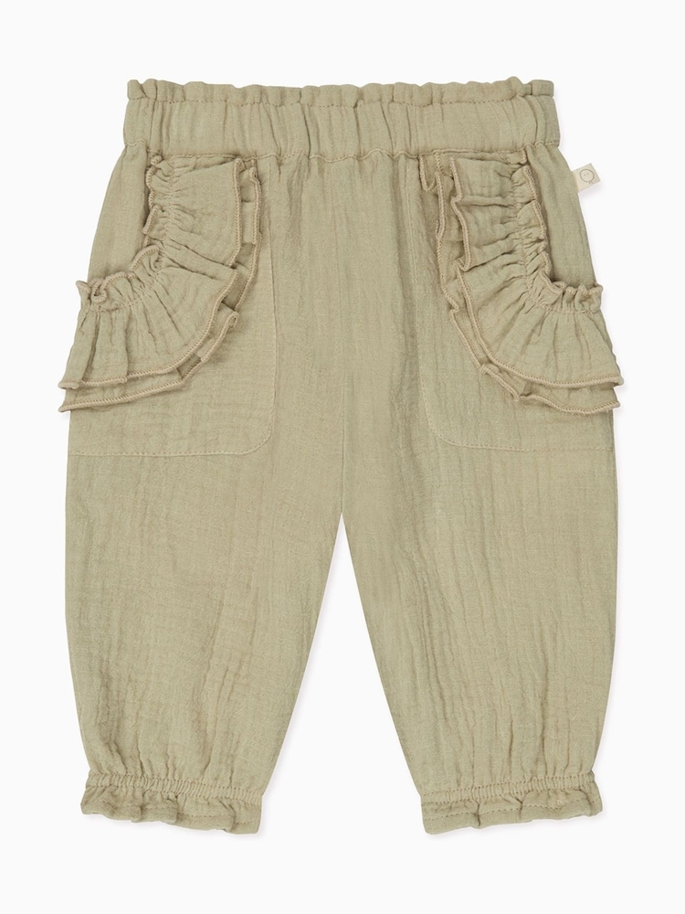 MORI Sage Green 100% Cotton Muslin Frilled Trousers - Image 1 of 2