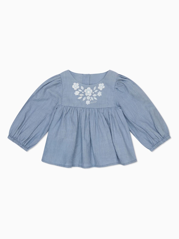 MORI Blue 100% Cotton Muslin Long Sleeve Blouse Top - Image 1 of 2