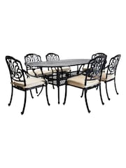 Charles Bentley 7 Piece Black Cast Aluminium Garden Bistro Set - Image 1 of 5