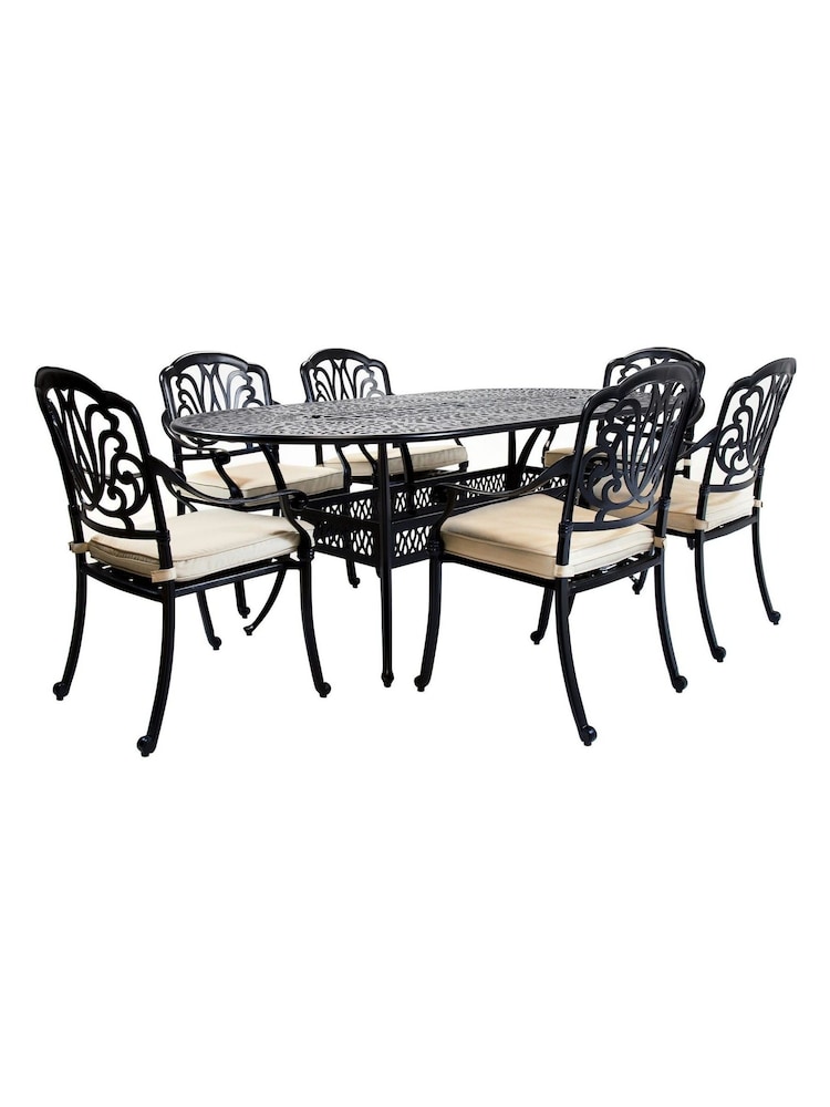 Charles Bentley 7 Piece Black Cast Aluminium Garden Bistro Set - Image 1 of 5
