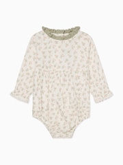MORI Green Floral Print 100% Cotton Muslin Bodysuit - Image 1 of 2