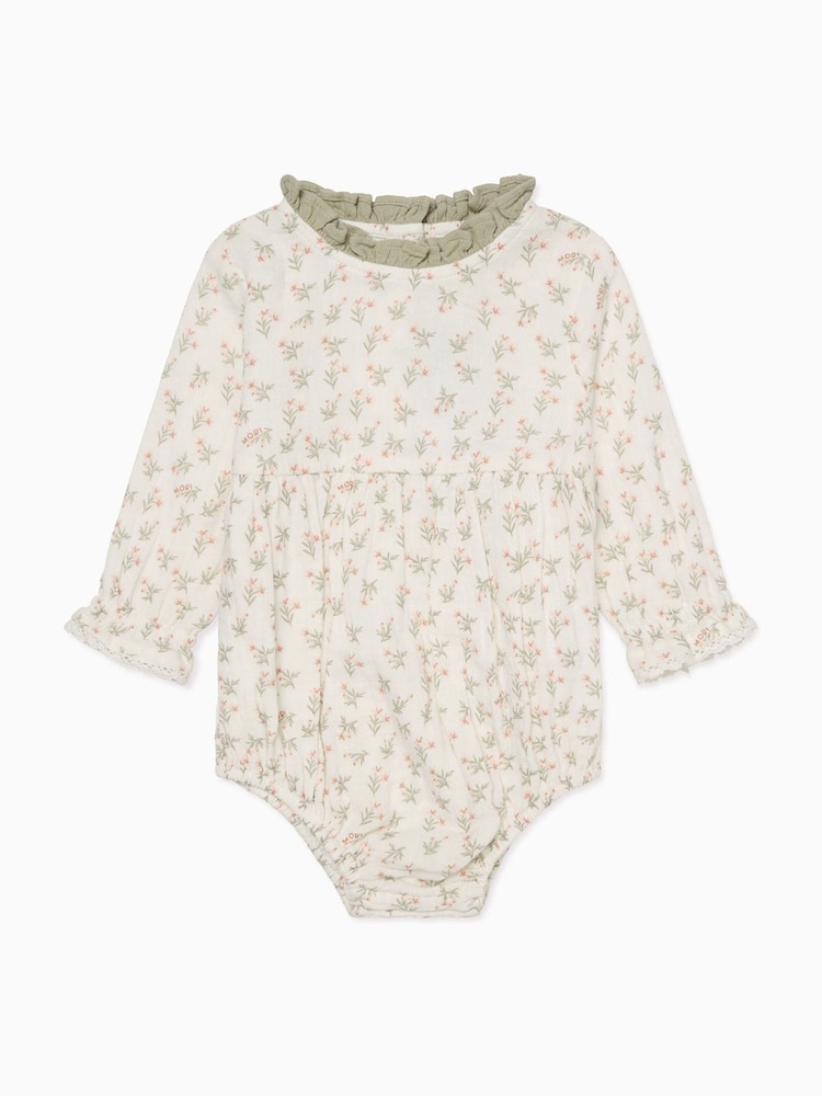MORI Green Floral Print 100% Cotton Muslin Bodysuit - Image 1 of 2