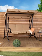 Charles Bentley Beige Premium 3 Seater Garden Swing - Image 1 of 6