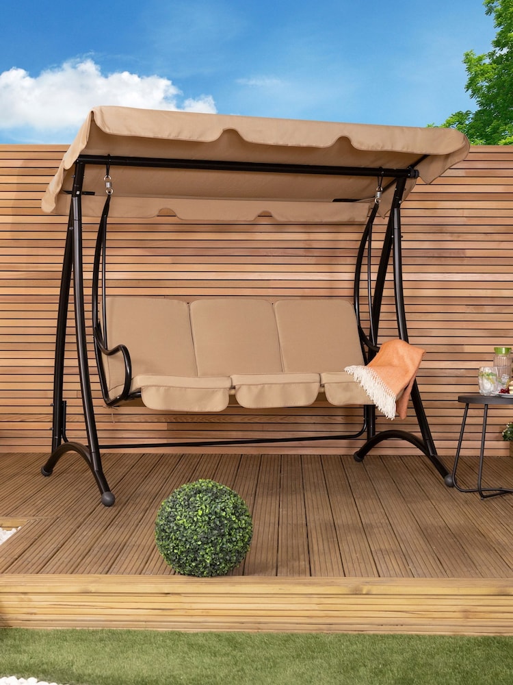 Charles Bentley Beige Premium 3 Seater Garden Swing - Image 1 of 6