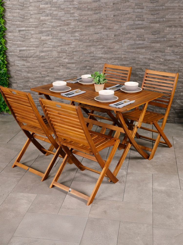 Charles Bentley Natural Wood Acacia Rectangular Garden Dining Table - Image 1 of 6