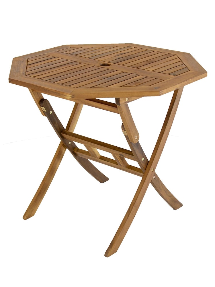 Charles Bentley Natural Wood Acacia Octagonal Foldable Garden Table - Image 2 of 4