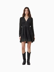AllSaints Black Xanthe Long Sleeve Mini Dress - Image 1 of 7