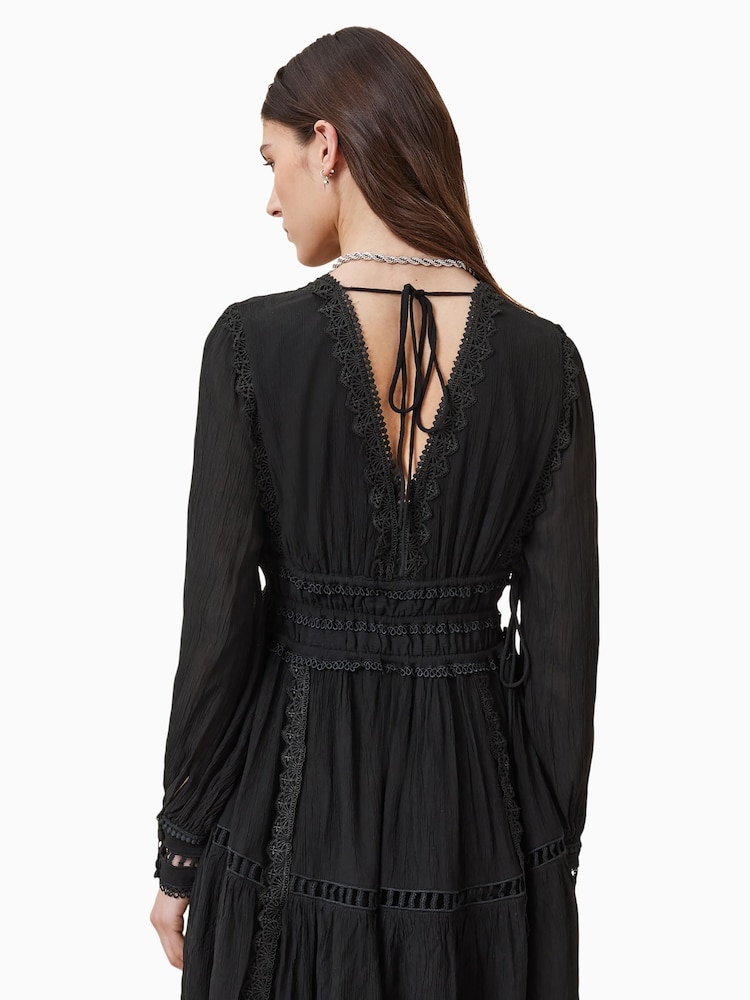 AllSaints Black Xanthe Long Sleeve Mini Dress - Image 2 of 7