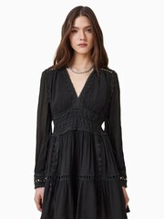 AllSaints Black Xanthe Long Sleeve Mini Dress - Image 3 of 7