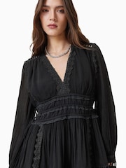AllSaints Black Xanthe Long Sleeve Mini Dress - Image 4 of 7