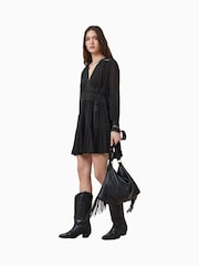 AllSaints Black Xanthe Long Sleeve Mini Dress - Image 5 of 7