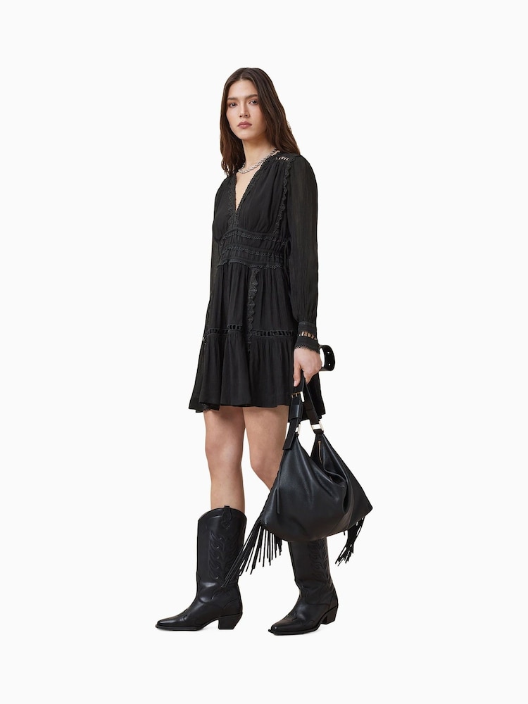 AllSaints Black Xanthe Long Sleeve Mini Dress - Image 5 of 7