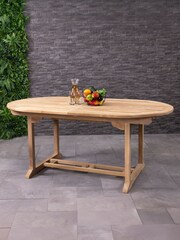 Charles Bentley Brown Teak Wooden Oval Extending Garden Table - Image 1 of 6