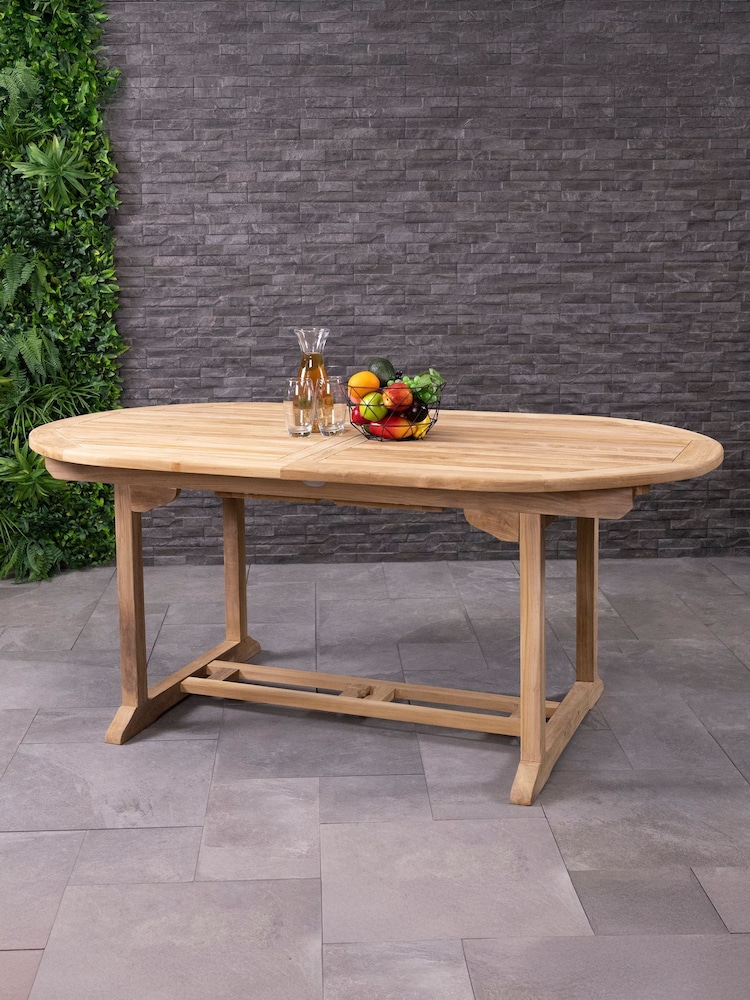 Charles Bentley Brown Teak Wooden Oval Extending Garden Table - Image 1 of 6