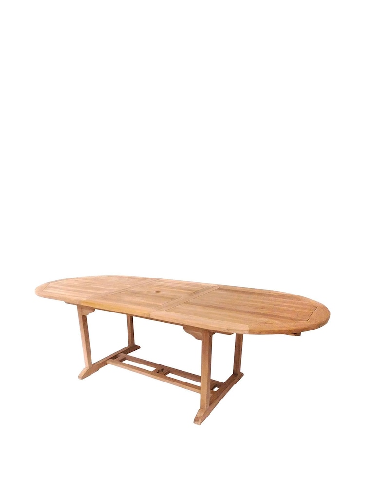Charles Bentley Brown Teak Wooden Oval Extending Garden Table - Image 6 of 6