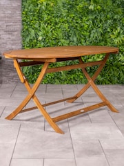 Charles Bentley Natural Wood Oval Folding Garden Table 6 Chairs - Image 1 of 6
