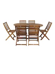 Charles Bentley Natural Wood Oval Folding Garden Table 6 Chairs - Image 3 of 6