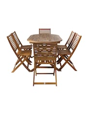 Charles Bentley Natural Wood Oval Folding Garden Table 6 Chairs - Image 4 of 6