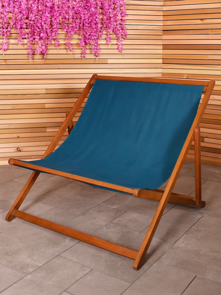 Charles Bentley Teal Double Wooden Garden Deck Chair - Image 1 of 4