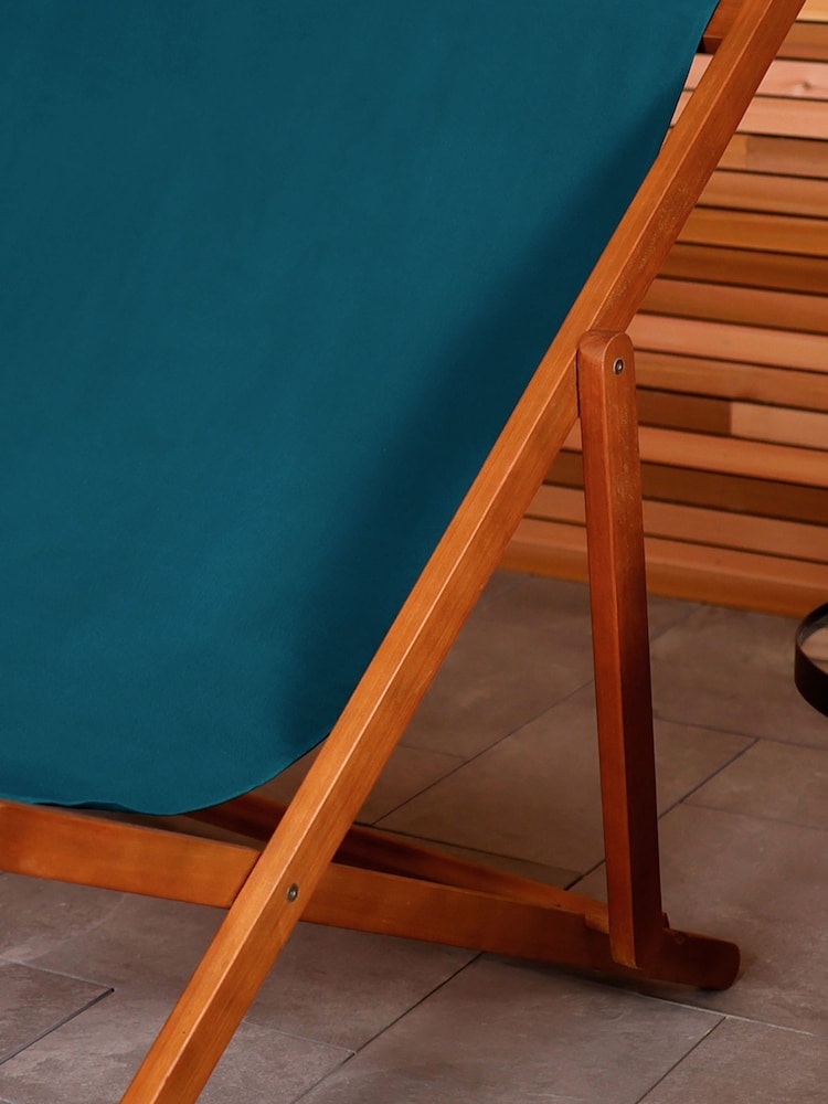 Charles Bentley Teal Double Wooden Garden Deck Chair - Image 2 of 4