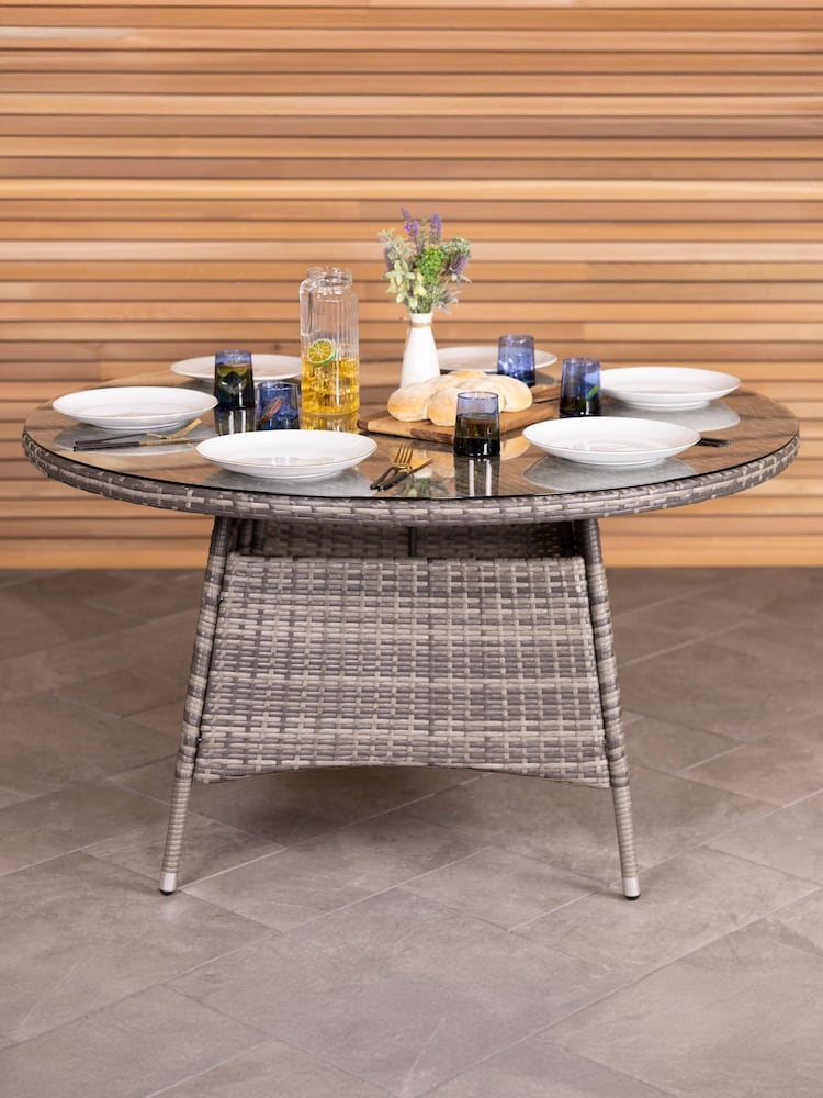 Charles Bentley Grey Rattan 6 Seater Garden Dining Table - Image 1 of 4