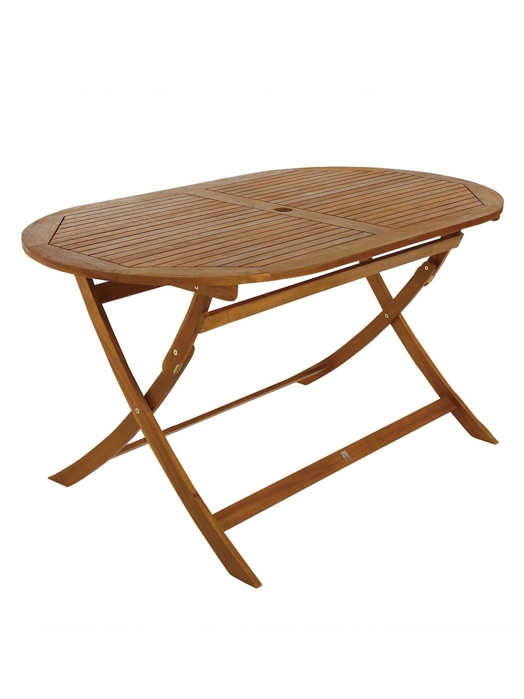 Charles Bentley Natural Wood Acacia Oval Folding Garden Dining Table - Image 2 of 5