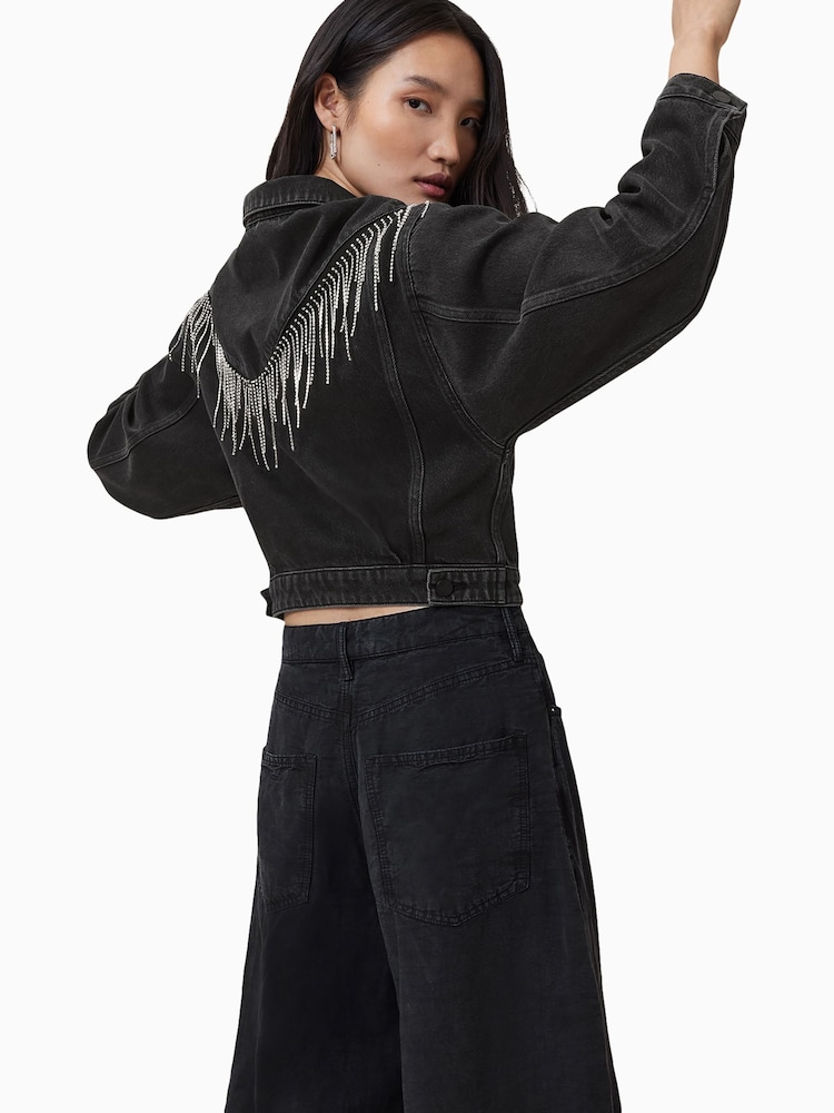 AllSaints Black Marlene Embroidery Jacket - Image 2 of 8