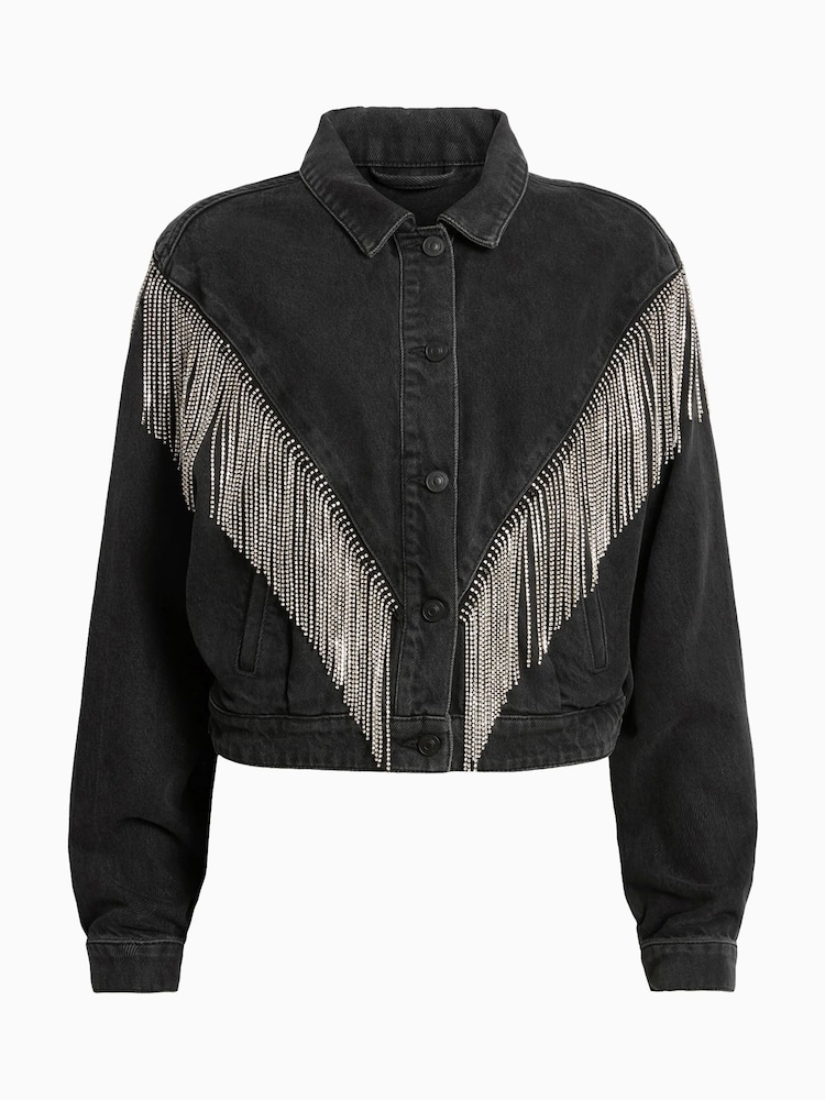 AllSaints Black Marlene Embroidery Jacket - Image 8 of 8
