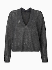 AllSaints Grey Kaito V-Neck Jumper - Image 7 of 7