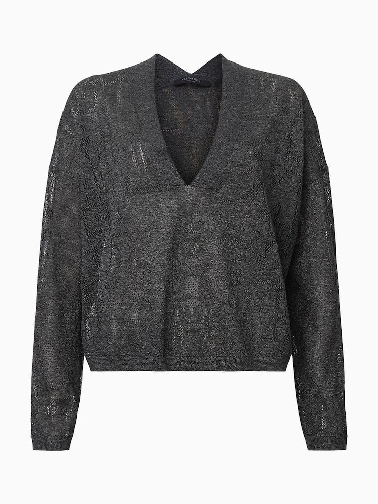 AllSaints Grey Kaito V-Neck Jumper - Image 7 of 7