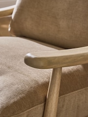 Fine Chenille Sand Natural, Light Oak Effect Frame Hampton High Back Wooden Accent Chair - Image 8 of 10