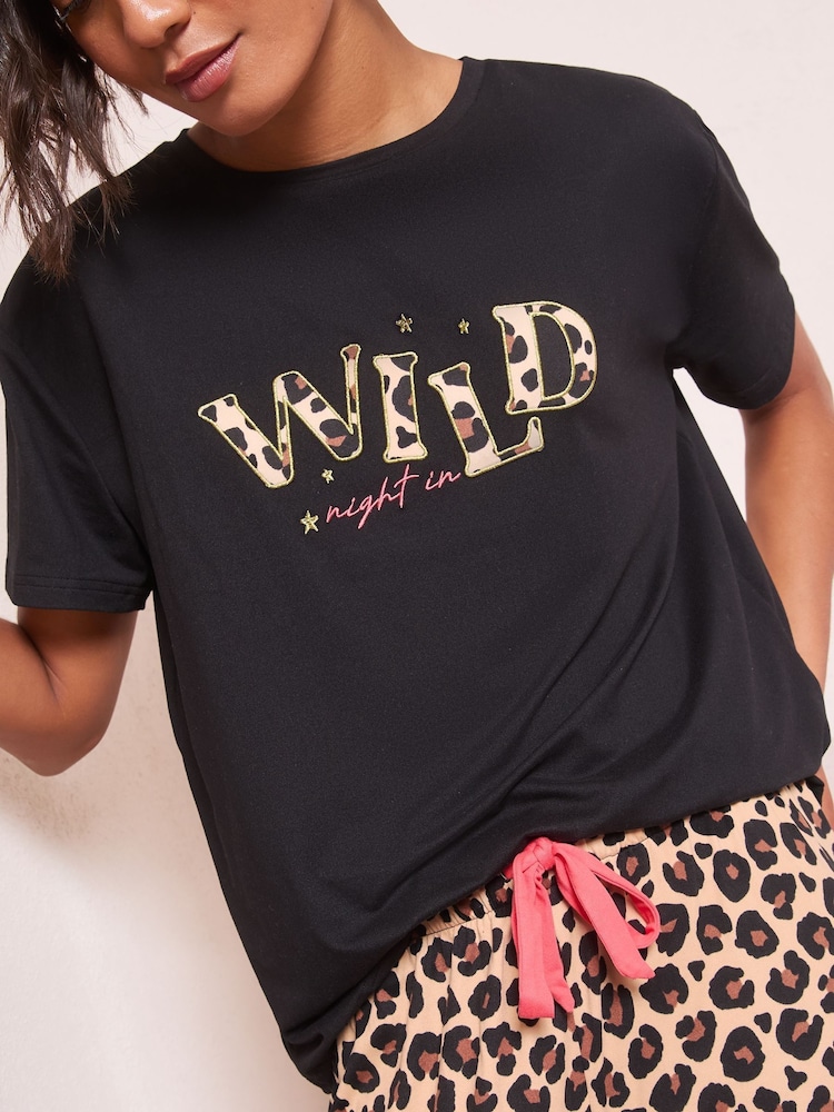 Friends Like These Brown Petite Wild Night In Pyjamas Set - Image 2 of 4